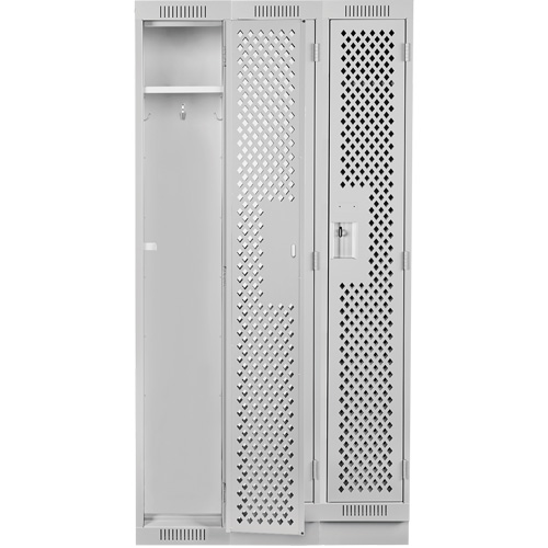 Clean Line Lockers, Bank of 3, 36" x 18" x 76", Steel, Grey, Rivet (Assembled), Perforated Chandler Sales