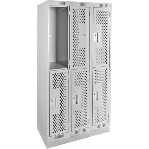 Clean Line Lockers, 2 -tier, Bank of 3, 36" x 12" x 76", Steel, Grey, Rivet (Assembled), Perforated Chandler Sales
