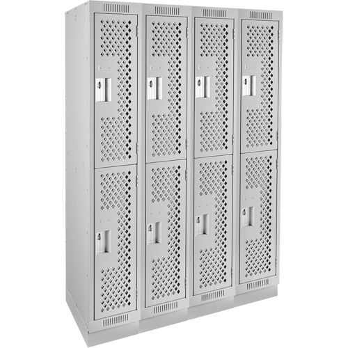 Clean Line Lockers, 2 -tier, Bank of 4, 48" x 12" x 76", Steel, Grey, Rivet (Assembled), Perforated Chandler Sales