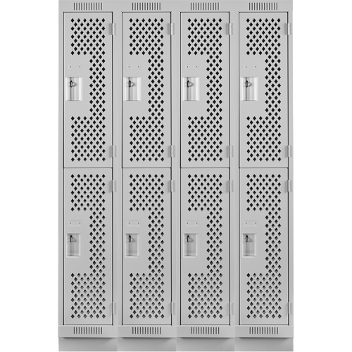 Clean Line Lockers, 2 -tier, Bank of 4, 48" x 12" x 76", Steel, Grey, Rivet (Assembled), Perforated Chandler Sales