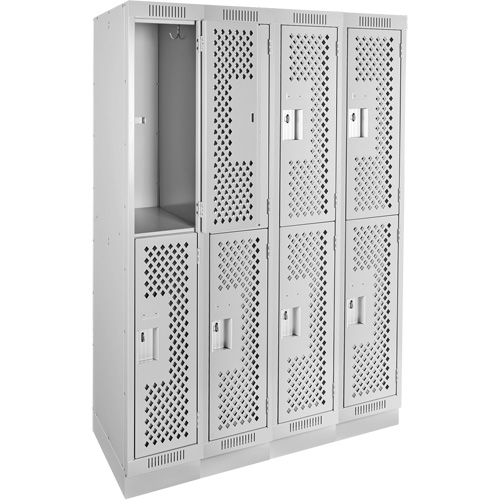 Clean Line Lockers, 2 -tier, Bank of 4, 48" x 12" x 76", Steel, Grey, Rivet (Assembled), Perforated Chandler Sales