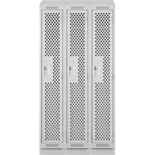 Clean Line Lockers, Bank of 3, 36" x 15" x 82", Steel, Grey, Rivet (Assembled), Perforated Chandler Sales