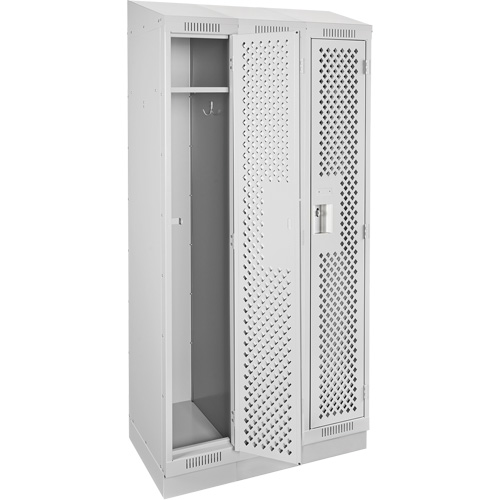 Clean Line Lockers, Bank of 3, 36" x 15" x 82", Steel, Grey, Rivet (Assembled), Perforated Chandler Sales