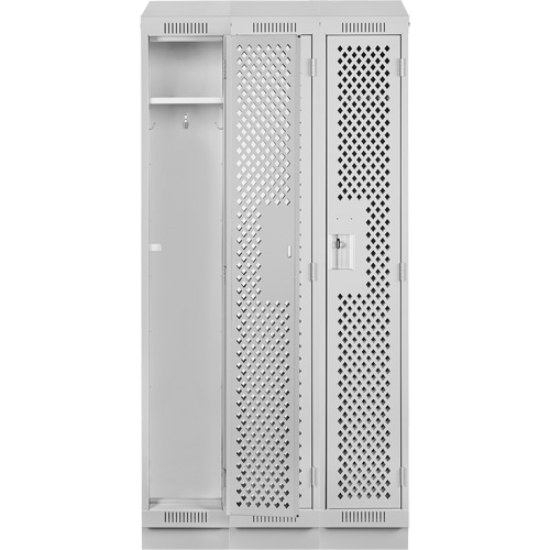 Clean Line Lockers, Bank of 3, 36" x 15" x 82", Steel, Grey, Rivet (Assembled), Perforated Chandler Sales