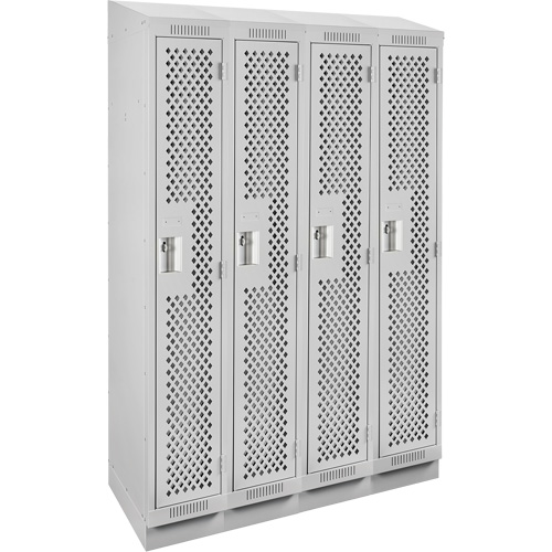 Clean Line Lockers, Bank of 4, 48" x 15" x 82", Steel, Grey, Rivet (Assembled), Perforated Chandler Sales
