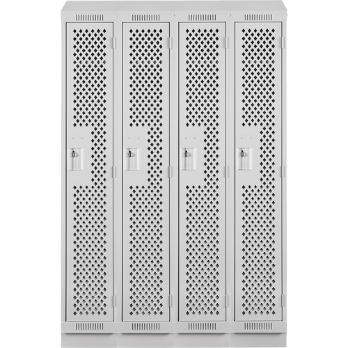 Clean Line Lockers, Bank of 4, 48" x 15" x 82", Steel, Grey, Rivet (Assembled), Perforated Chandler Sales