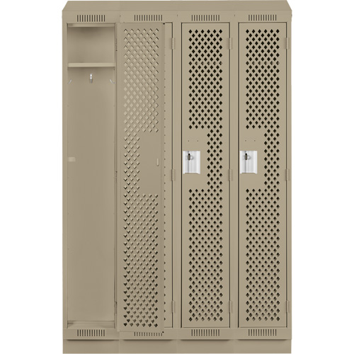 Clean Line Lockers, Bank of 4, 48" x 15" x 82", Steel, Grey, Rivet (Assembled), Perforated Chandler Sales