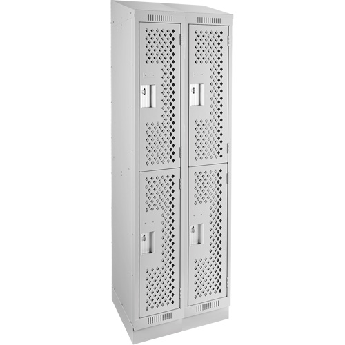 Clean Line Lockers, 2 -tier, Bank of 2, 24" x 18" x 82", Steel, Grey, Rivet (Assembled), Perforated Chandler Sales