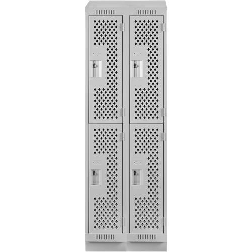 Clean Line Lockers, 2 -tier, Bank of 2, 24" x 18" x 82", Steel, Grey, Rivet (Assembled), Perforated Chandler Sales