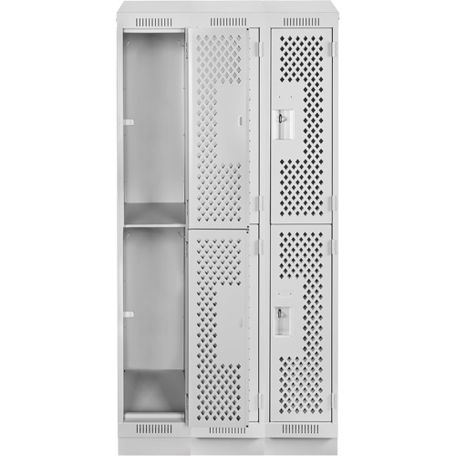 Clean Line Lockers, 2 -tier, Bank of 3, 36" x 15" x 82", Steel, Grey, Rivet (Assembled), Perforated Chandler Sales