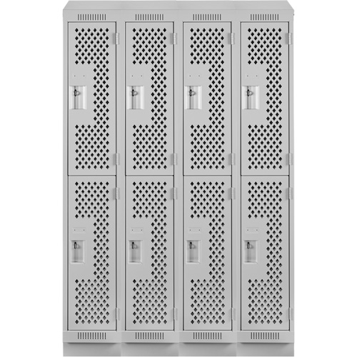 Clean Line Lockers, 2 -tier, Bank of 4, 48" x 15" x 82", Steel, Grey, Rivet (Assembled), Perforated Chandler Sales