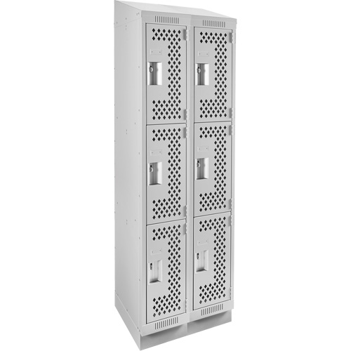 Clean Line Lockers, 3 -tier, Bank of 2, 24" x 15" x 82", Steel, Grey, Rivet (Assembled), Perforated Chandler Sales