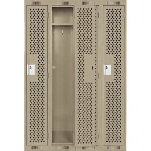 Clean Line Lockers, Bank of 4, 48" x 15" x 72", Steel, Beige, Rivet (Assembled), Perforated Chandler Sales