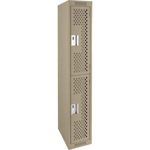 Clean Line Lockers, 2 -tier, 12" x 12" x 72", Steel, Beige, Rivet (Assembled), Perforated Chandler Sales