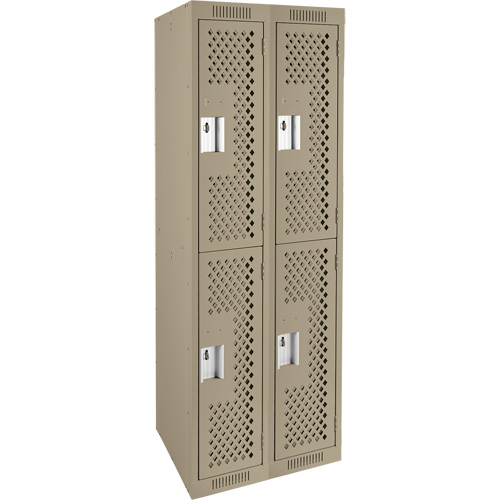 Clean Line Lockers, 2 -tier, Bank of 2, 24" x 12" x 72", Steel, Beige, Rivet (Assembled), Perforated Chandler Sales
