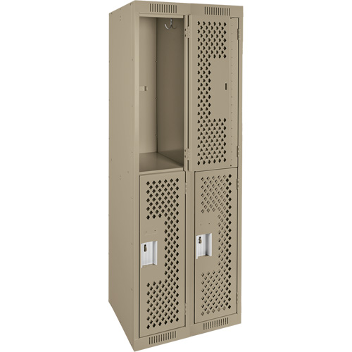 Clean Line Lockers, 2 -tier, Bank of 2, 24" x 12" x 72", Steel, Beige, Rivet (Assembled), Perforated Chandler Sales