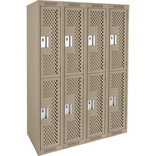 Clean Line Lockers, 2 -tier, Bank of 4, 48" x 12" x 72", Steel, Beige, Rivet (Assembled), Perforated Chandler Sales