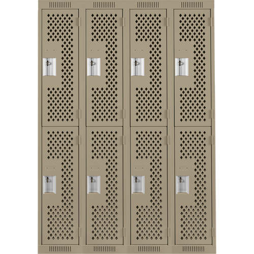 Clean Line Lockers, 2 -tier, Bank of 4, 48" x 12" x 72", Steel, Beige, Rivet (Assembled), Perforated Chandler Sales