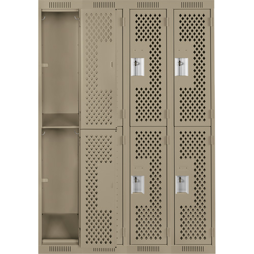Clean Line Lockers, 2 -tier, Bank of 4, 48" x 12" x 72", Steel, Beige, Rivet (Assembled), Perforated Chandler Sales