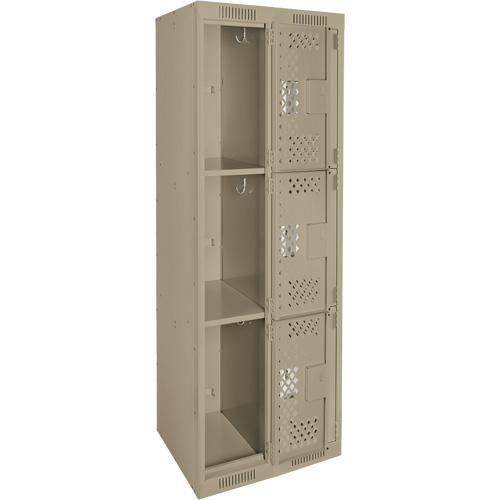 Clean Line Lockers, 3 -tier, Bank of 2, 24" x 12" x 72", Steel, Beige, Rivet (Assembled), Perforated Chandler Sales