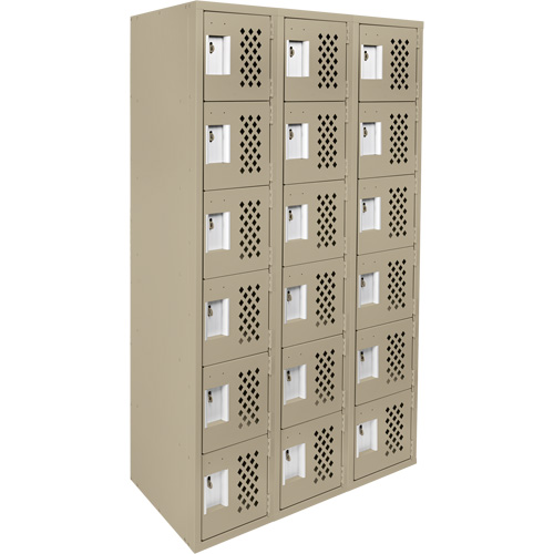 Clean-Line Perforated Lockerette, 6 -tier, Bank of 3, 15" x 72" x 12", Steel Chandler Sales