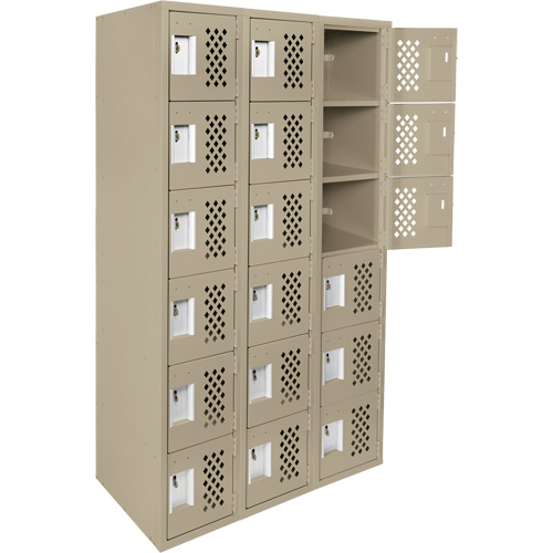 Clean-Line Perforated Lockerette, 6 -tier, Bank of 3, 15" x 72" x 12", Steel Chandler Sales