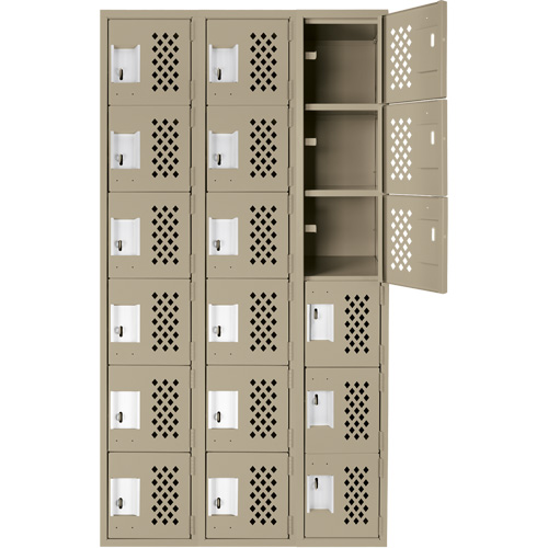 Clean-Line Perforated Lockerette, 6 -tier, Bank of 3, 15" x 72" x 12", Steel Chandler Sales
