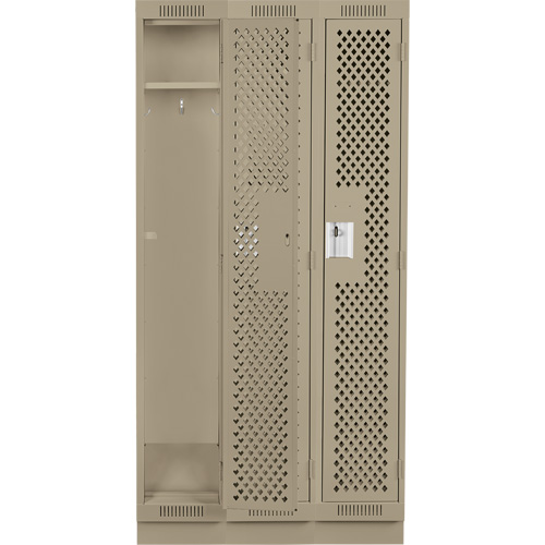 Clean Line Lockers, Bank of 3, 36" x 18" x 76", Steel, Beige, Rivet (Assembled), Perforated Chandler Sales