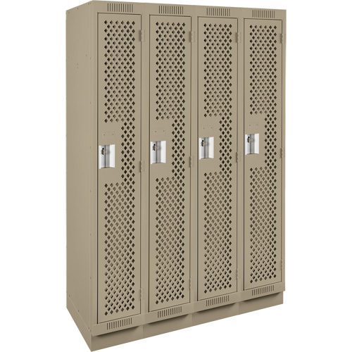 Clean Line Lockers, Bank of 4, 48" x 18" x 76", Steel, Beige, Rivet (Assembled), Perforated Chandler Sales