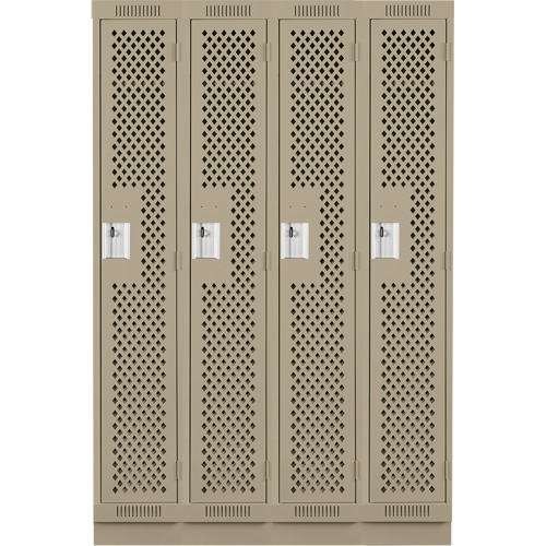 Clean Line Lockers, Bank of 4, 48" x 18" x 76", Steel, Beige, Rivet (Assembled), Perforated Chandler Sales