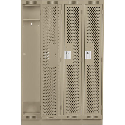 Clean Line Lockers, Bank of 4, 48" x 18" x 76", Steel, Beige, Rivet (Assembled), Perforated Chandler Sales
