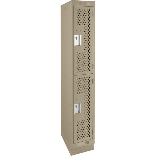 Clean Line Lockers, 2 -tier, 12" x 12" x 76", Steel, Beige, Rivet (Assembled), Perforated Chandler Sales