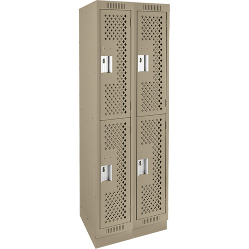 Clean Line Lockers, 2 -tier, Bank of 2, 24" x 12" x 76", Steel, Beige, Rivet (Assembled), Perforated Chandler Sales