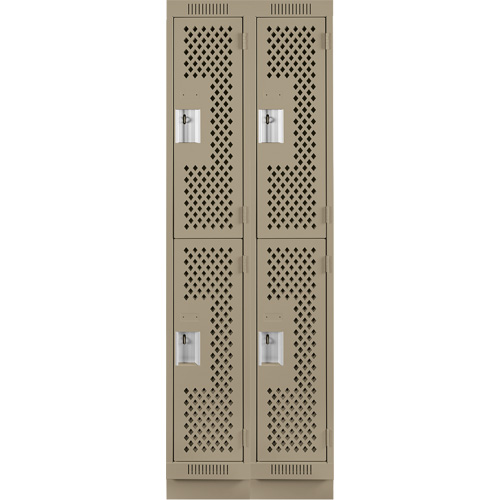 Clean Line Lockers, 2 -tier, Bank of 2, 24" x 12" x 76", Steel, Beige, Rivet (Assembled), Perforated Chandler Sales
