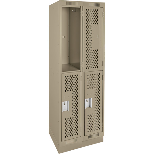 Clean Line Lockers, 2 -tier, Bank of 2, 24" x 12" x 76", Steel, Beige, Rivet (Assembled), Perforated Chandler Sales