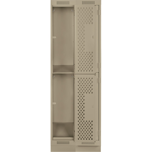 Clean Line Lockers, 2 -tier, Bank of 2, 24" x 12" x 76", Steel, Beige, Rivet (Assembled), Perforated Chandler Sales