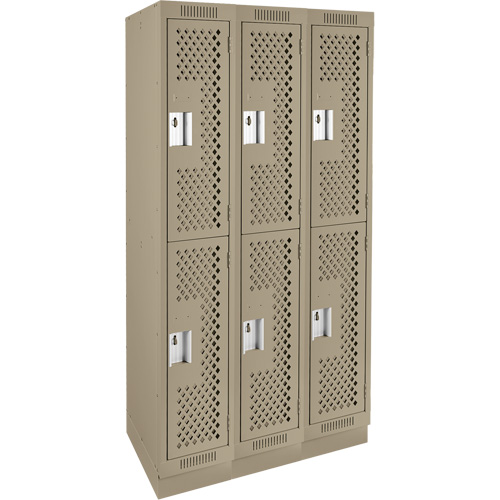 Clean Line Lockers, 2 -tier, Bank of 3, 36" x 12" x 76", Steel, Beige, Rivet (Assembled), Perforated Chandler Sales