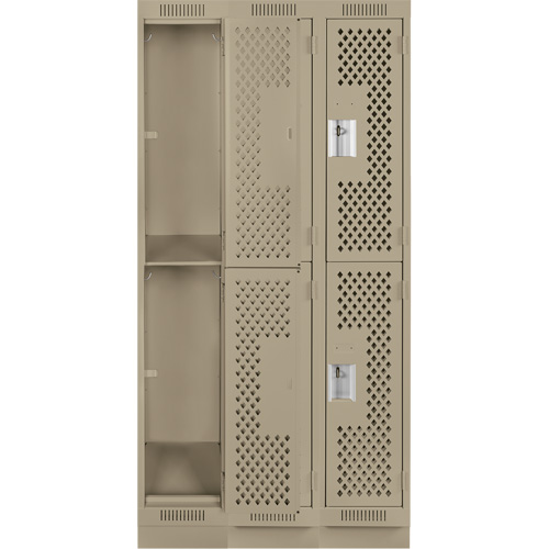 Clean Line Lockers, 2 -tier, Bank of 3, 36" x 12" x 76", Steel, Beige, Rivet (Assembled), Perforated Chandler Sales