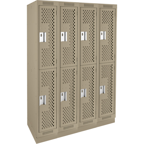 Clean Line Lockers, 2 -tier, Bank of 4, 48" x 12" x 76", Steel, Beige, Rivet (Assembled), Perforated Chandler Sales