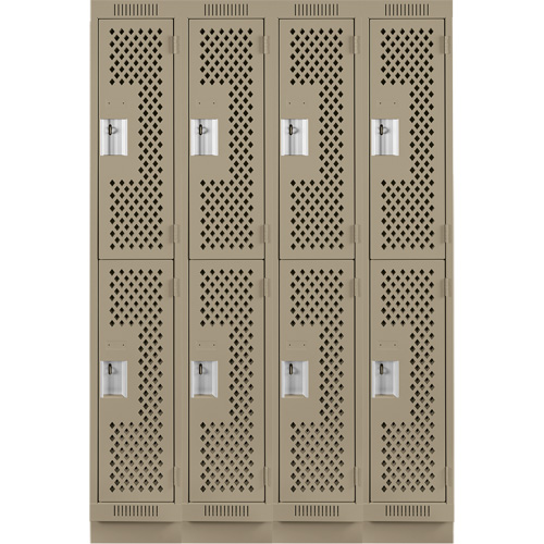 Clean Line Lockers, 2 -tier, Bank of 4, 48" x 12" x 76", Steel, Beige, Rivet (Assembled), Perforated Chandler Sales