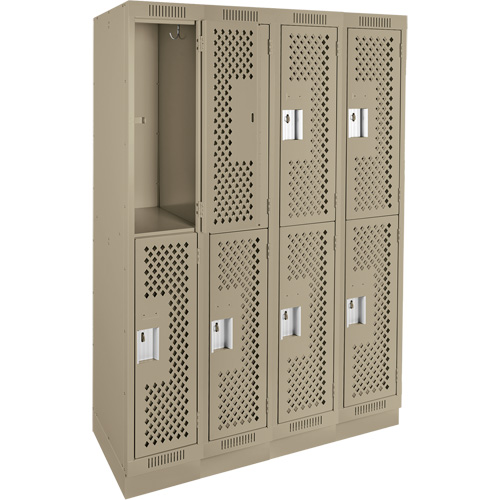 Clean Line Lockers, 2 -tier, Bank of 4, 48" x 12" x 76", Steel, Beige, Rivet (Assembled), Perforated Chandler Sales