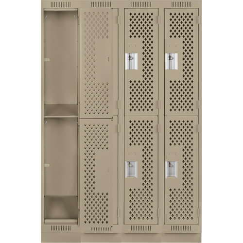 Clean Line Lockers, 2 -tier, Bank of 4, 48" x 12" x 76", Steel, Beige, Rivet (Assembled), Perforated Chandler Sales