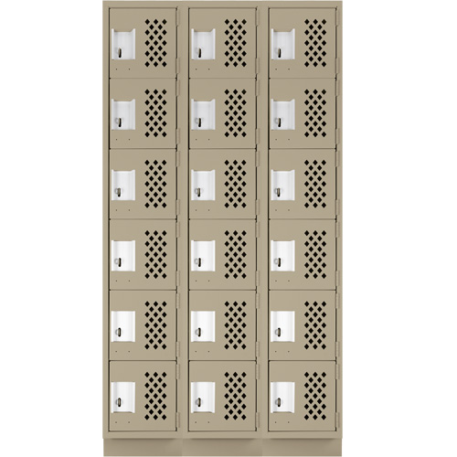 Assembled Lockerettes Clean Line Perforated Economy Lockers, 6 -tier, Bank of 3, 18" x 72" x 12", Steel Chandler Sales