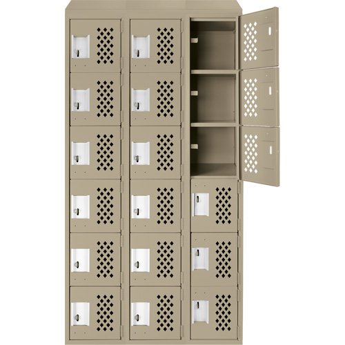 Clean-Line Perforated Lockerette, 6 -tier, Bank of 3, 12" x 72" x 12", Steel Chandler Sales