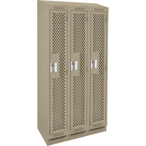 Clean Line Lockers, Bank of 3, 36" x 15" x 82", Steel, Beige, Rivet (Assembled), Perforated Chandler Sales