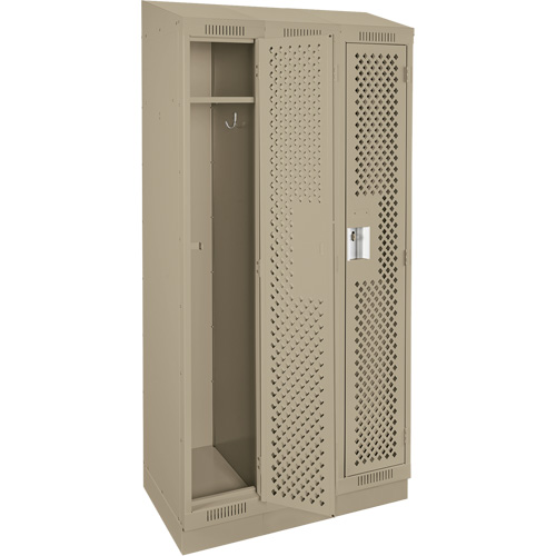 Clean Line Lockers, Bank of 3, 36" x 15" x 82", Steel, Beige, Rivet (Assembled), Perforated Chandler Sales