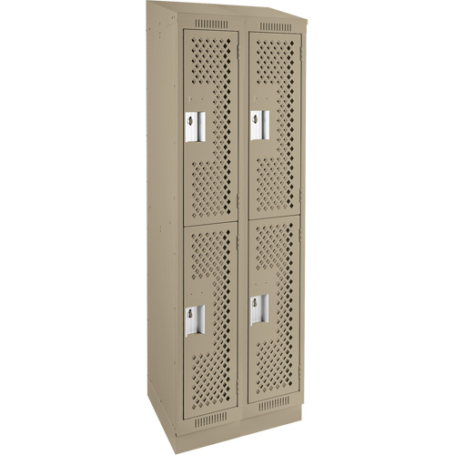 Clean Line Lockers, 2 -tier, Bank of 2, 24" x 15" x 82", Steel, Beige, Rivet (Assembled), Perforated Chandler Sales