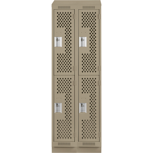 Clean Line Lockers, 2 -tier, Bank of 2, 24" x 15" x 82", Steel, Beige, Rivet (Assembled), Perforated Chandler Sales