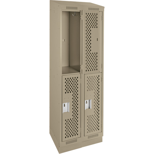 Clean Line Lockers, 2 -tier, Bank of 2, 24" x 15" x 82", Steel, Beige, Rivet (Assembled), Perforated Chandler Sales