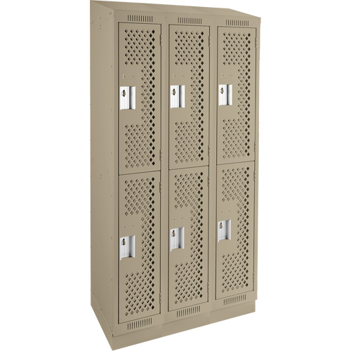 Clean Line Lockers, 2 -tier, Bank of 3, 36" x 15" x 82", Steel, Beige, Rivet (Assembled), Perforated Chandler Sales